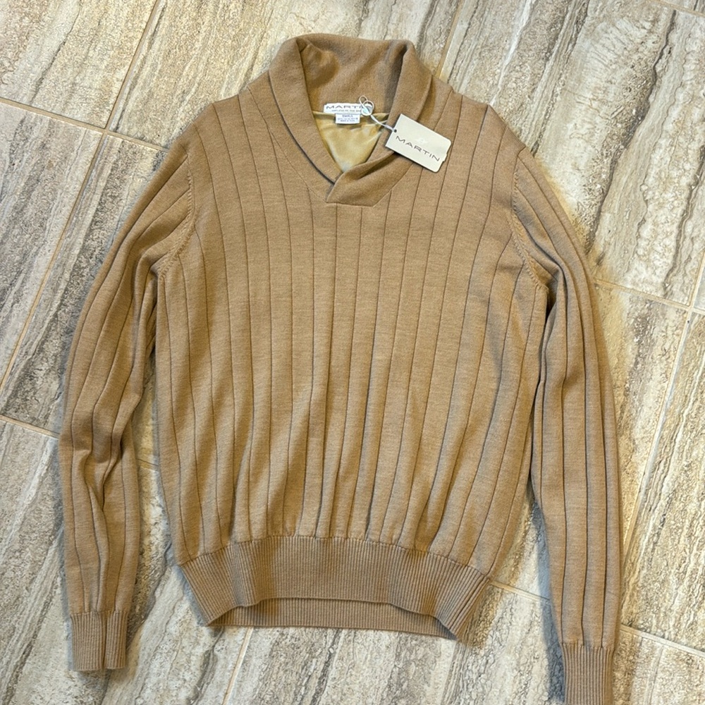 New Mens MARTIN GOLF Shawl Collar Wind Sweater Camel Size Small